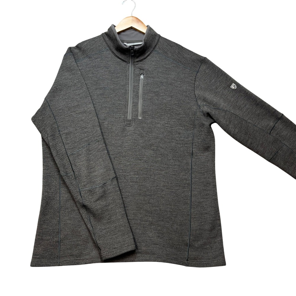 Kuhl Pullover Men XL Charcoal Gray Long Sleeve 1/4 Zip Wool Blend Fleece Sweater